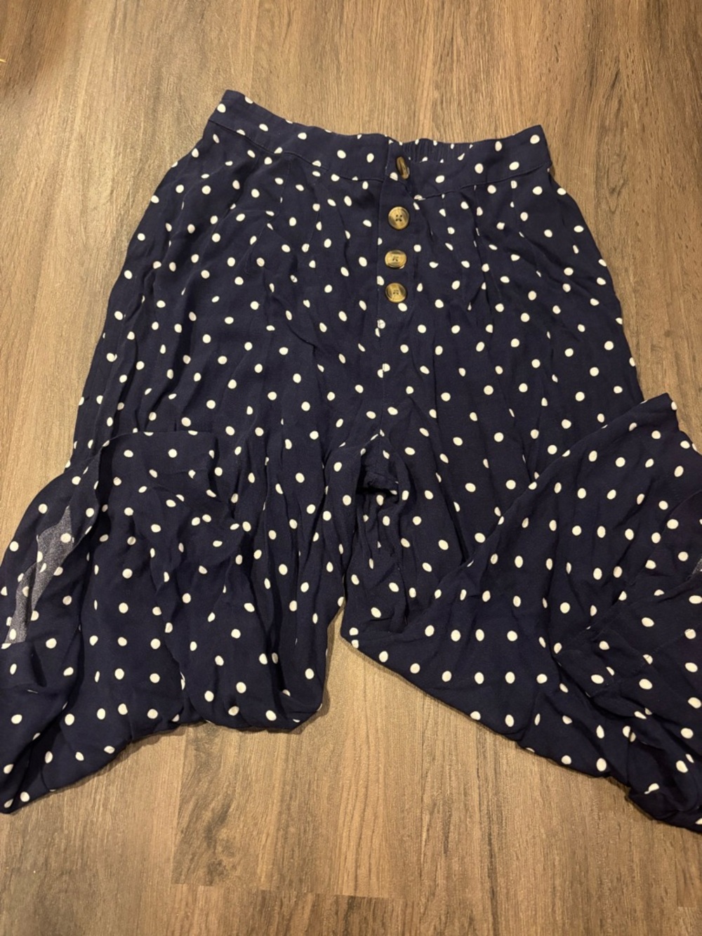 American Age Navy and White Polka Dot Button-Front Bermudas